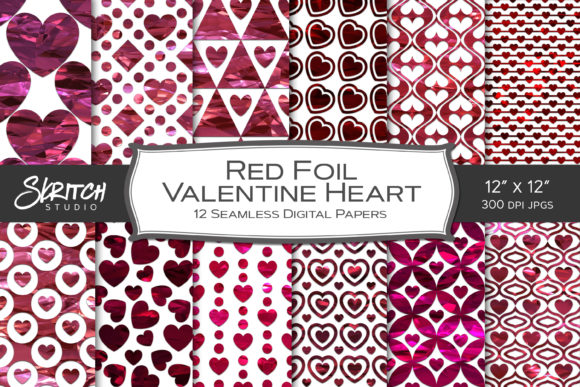 Download Red Foil Valentine Hearts Digital Paper - Foil Collection