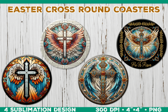 Download Cross with Angel Wings Round Coasters - Round coasters Collection