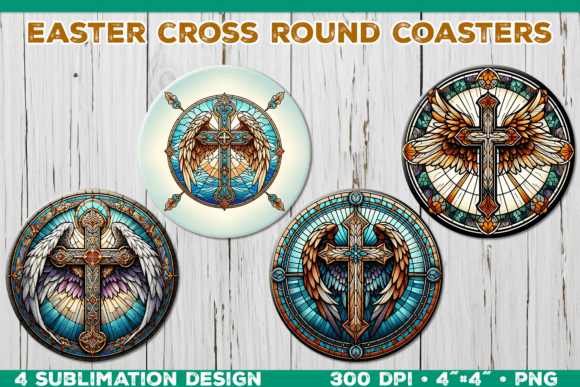 Download Cross with Angel Wings Round Coasters - Round coasters Collection