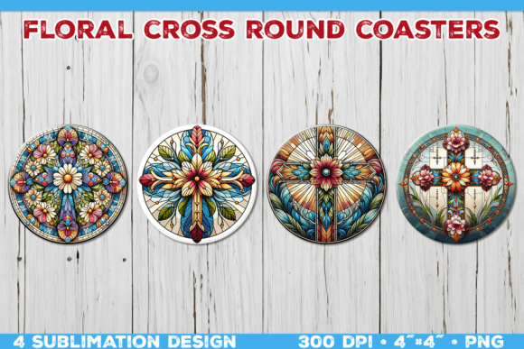 Download Floral Cross Round Coasters Sublimation - Round coasters Collection