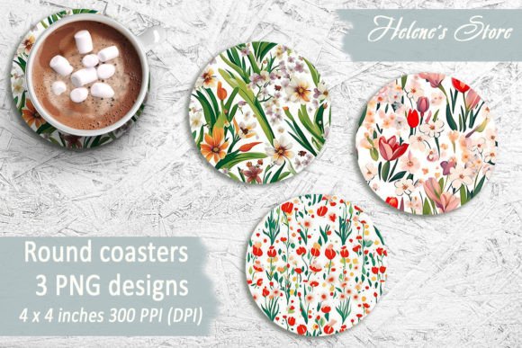 Download Floral Round Coasters for Sublimation - Round coasters Collection