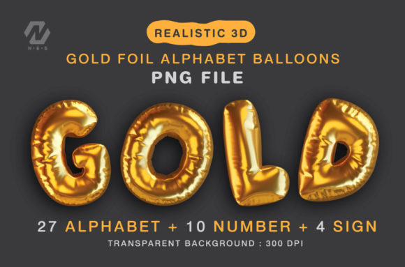 Download Gold Foil Alphabet Balloon Realistic PNG - Foil Collection
